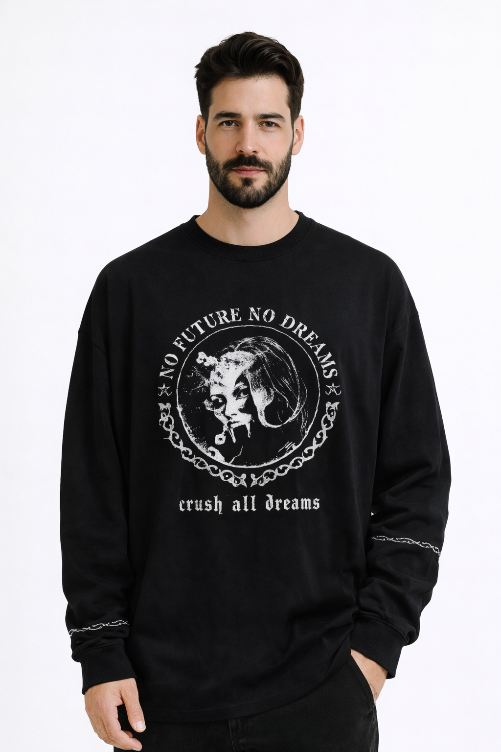 Oversized Long Sleeve Goth Punk T-Shirt